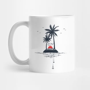 Beach. Palms. Sunset and Anchor. Geometric Style Mug